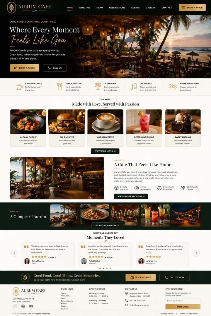Aurum Cafe — Cretify website preview