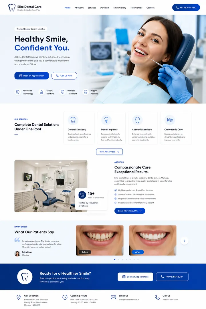 Elite Dental Care — Cretify website preview