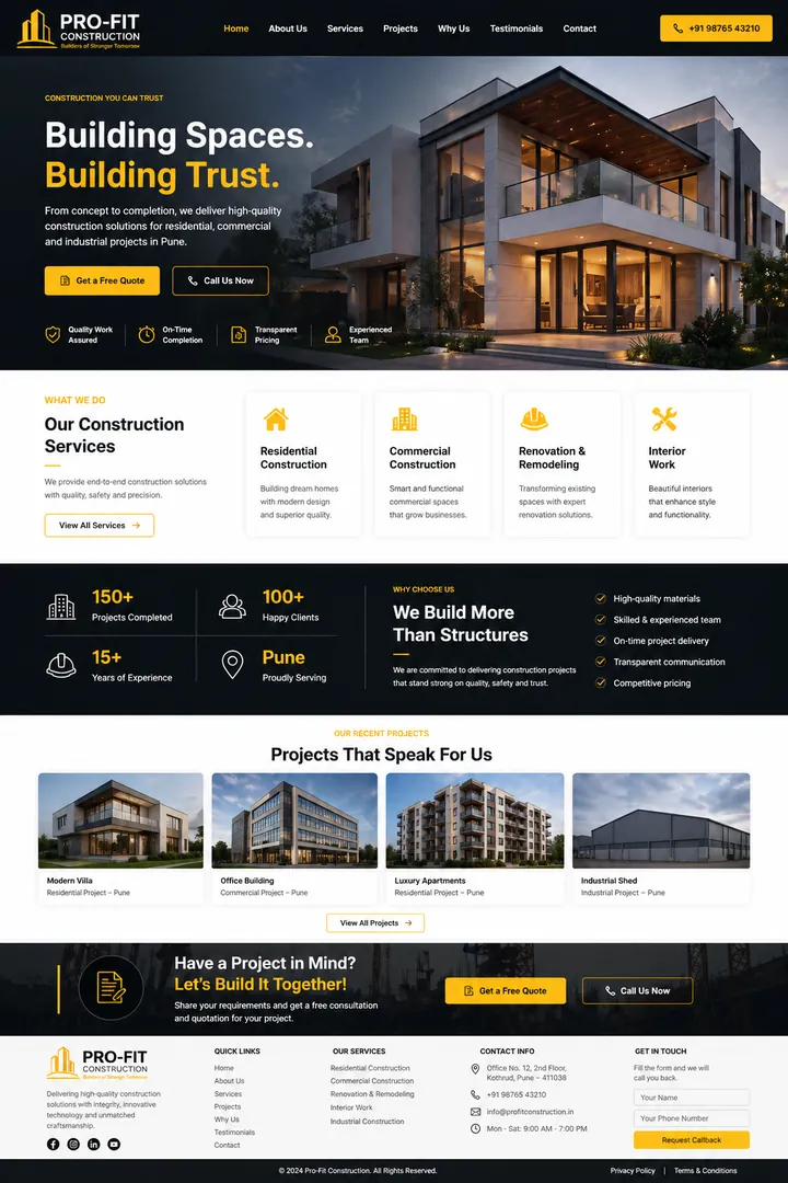 Pro-Fit Construction — full website preview